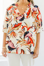 Bluse „Sonniger Nachmittag“, Elfenbein-Rot