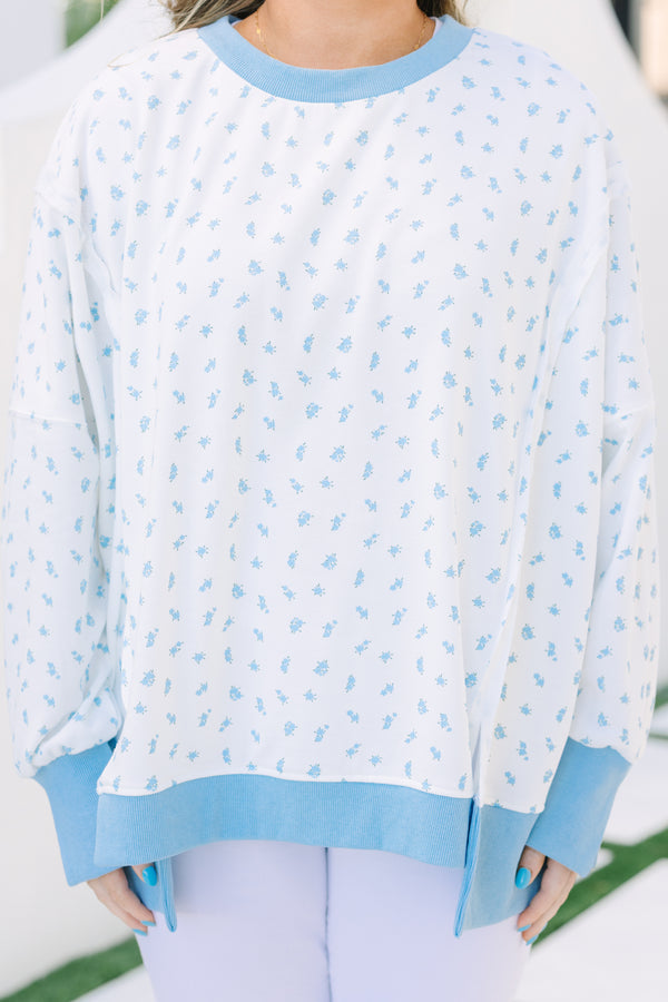 Sunset Glow Pullover, Blue Floral