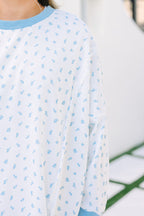 Sunset Glow Pullover, Blue Floral