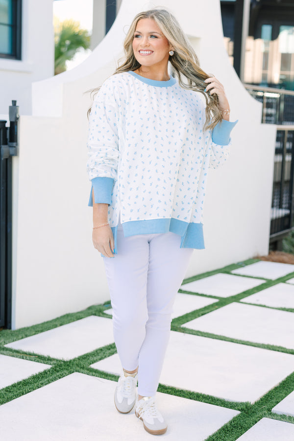 Sunset Glow Pullover, Blue Floral