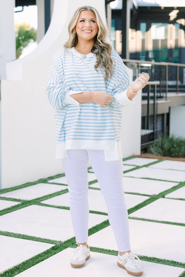 Sunset Glow Pullover, Blue Stripe
