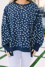 Sunset Glow Pullover, Navy Floral