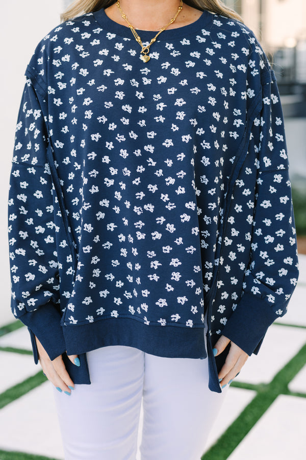 Sunset Glow Pullover, Navy Floral