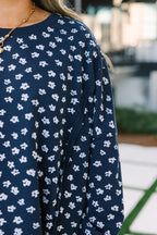 Sunset Glow Pullover, Navy Floral