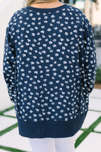Sunset Glow Pullover, Navy Floral