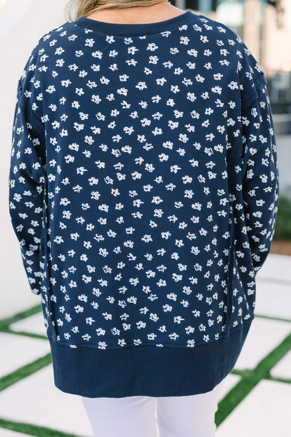 Sunset Glow Pullover, Navy Floral