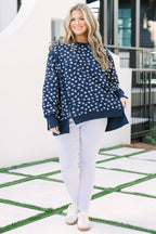 Sunset Glow Pullover, Navy Floral