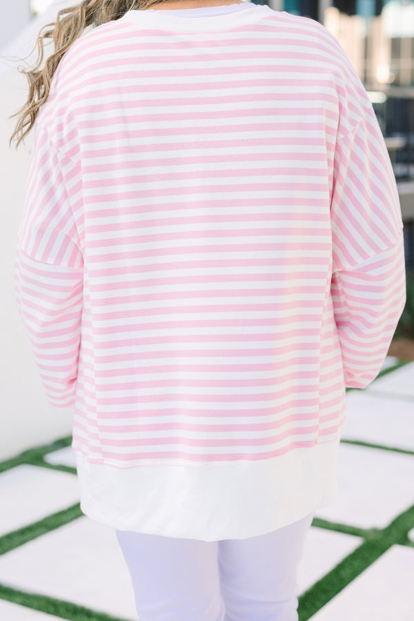 Sunset Glow Pullover, Pink Stripe