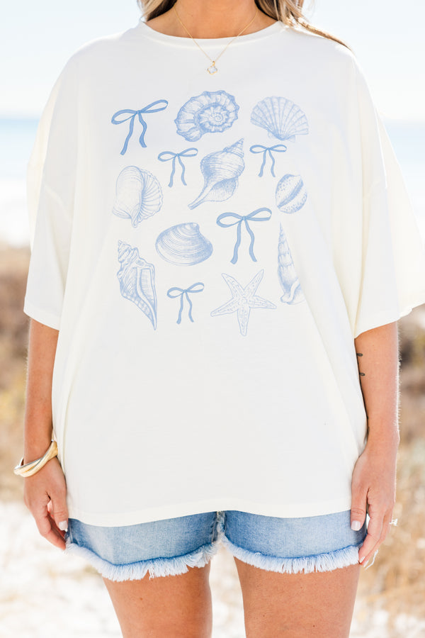 Sunshine & Seashells Boyfriend-T-Shirt, Elfenbein