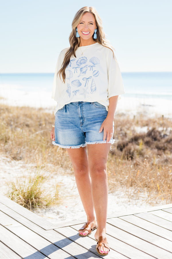 Sunshine & Seashells Boyfriend-T-Shirt, Elfenbein
