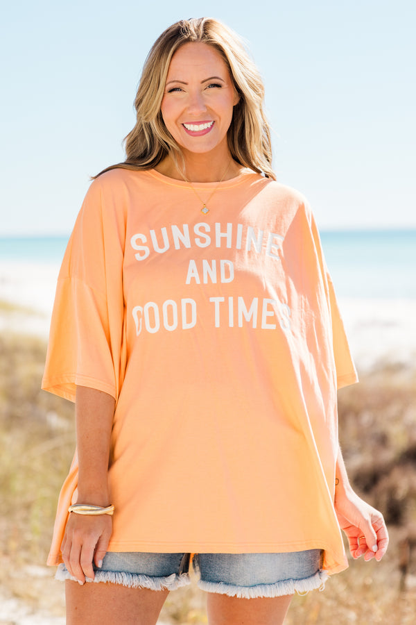 Sunshine and Good Times Boyfriend Tee, Neon Coral