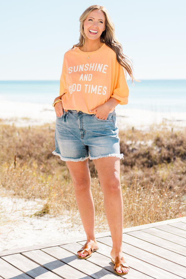 Sunshine and Good Times Boyfriend Tee, Neon Coral