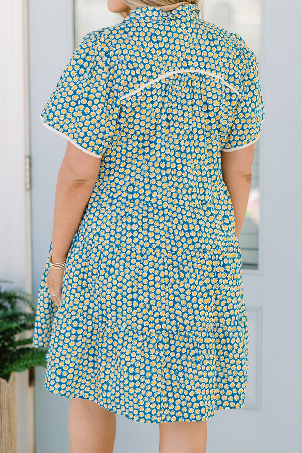 Sweetly Surprised Dress, Teal Mix