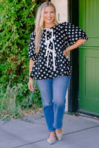 Take It Easy Now Top, Black Polka Dot