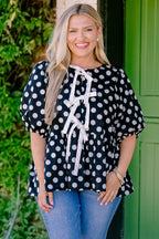 Take It Easy Now Top, Black Polka Dot