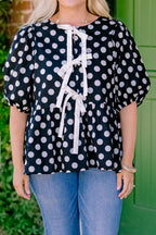 Take It Easy Now Top, Black Polka Dot