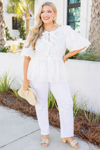 Take It Easy Now Top, White Eyelet