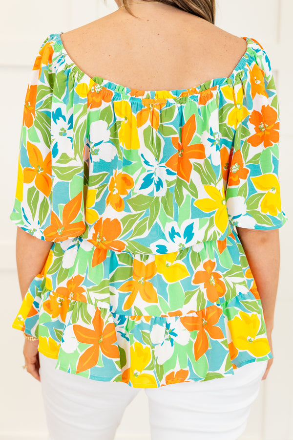 The Sweetest Flowers Top, Blue Mix