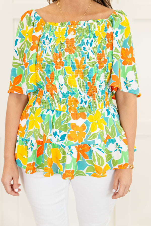 The Sweetest Flowers Top, Blue Mix