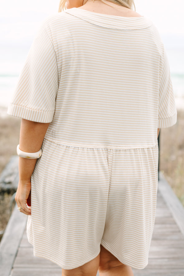 Throw On And Go Romper, Brown Stripe