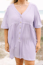 Throw On And Go Romper, Purple Stripe