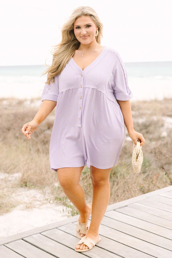 Throw On And Go Romper, Purple Stripe