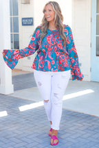 Treating Me Well Top, Teal Multi