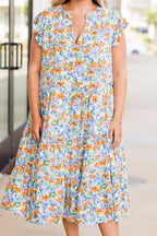 Tropisches Oasen-Midikleid, Blau