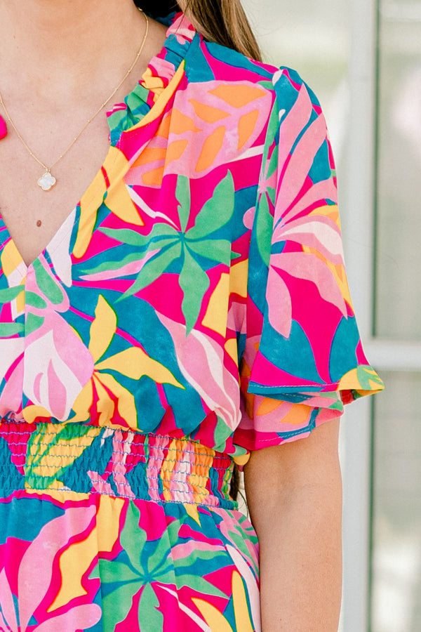 Tropicana Bliss Maxi Dress, Fuchsia-Pink-Blue