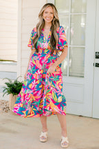 Tropicana Bliss Maxi Dress, Fuchsia-Pink-Blue