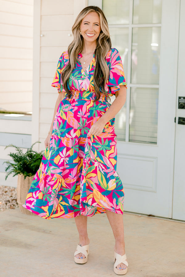 Tropicana Bliss Maxi Dress, Fuchsia-Pink-Blue