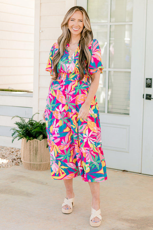 Tropicana Bliss Maxi Dress, Fuchsia-Pink-Blue