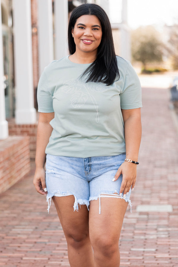 Under The Palm Leaves Tee, Dusty Blue