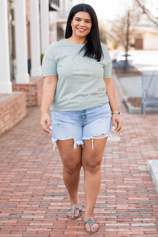 Under The Palm Leaves Tee, Dusty Blue