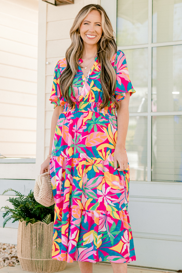 Tropicana Bliss Maxi Dress, Fuchsia-Pink-Blue