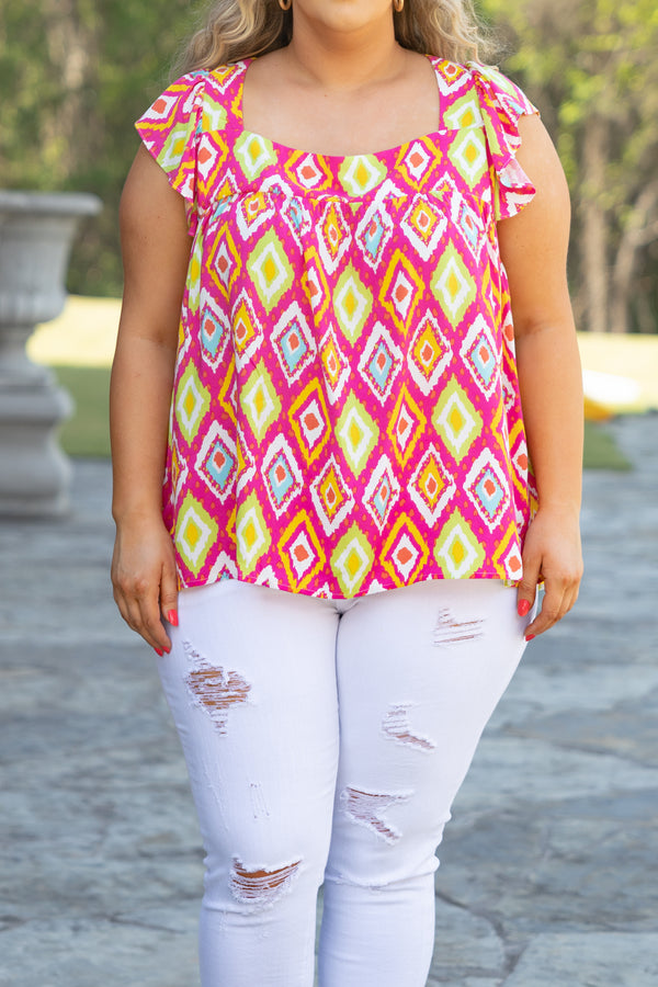 Visions In My Eyes Top, Hot Pink