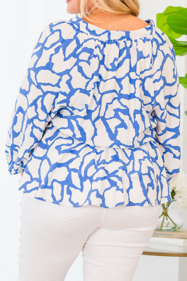 Warming My Heart Top, Ivory-Blue