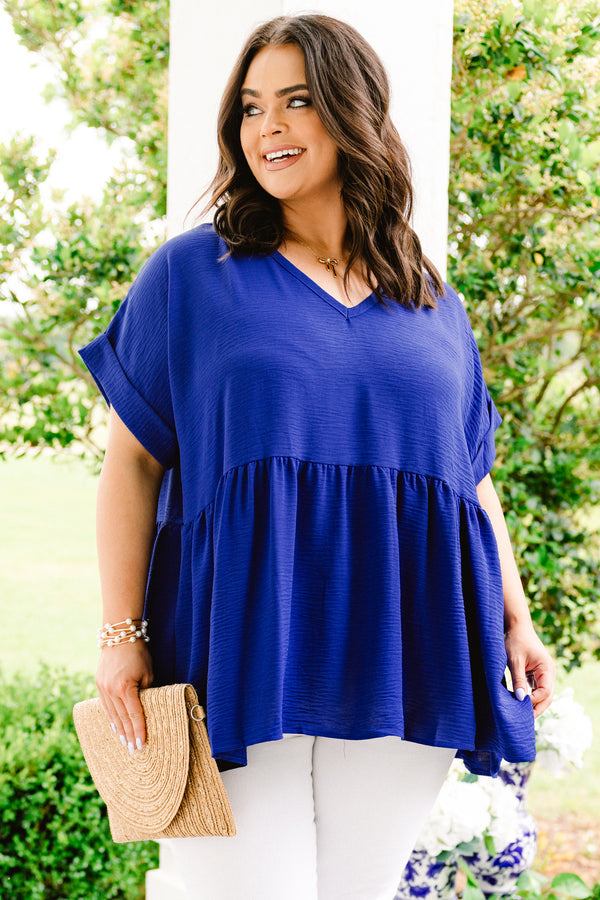 Wide Eyed Gaze Top, Royal Blue