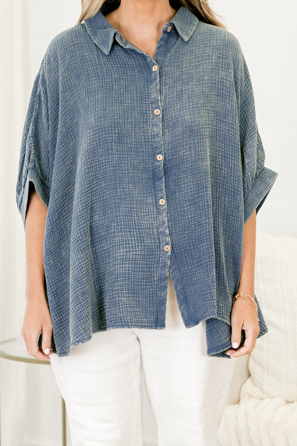 Wistful Weekend Top, Dusty Blue