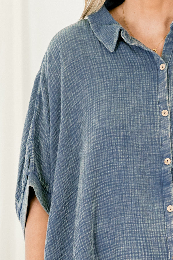 Wistful Weekend Top, Dusty Blue