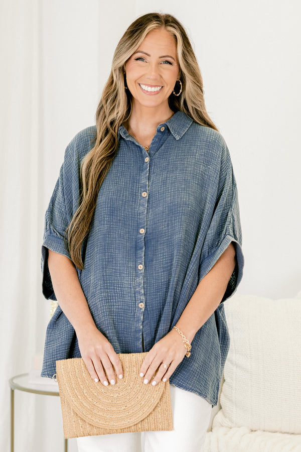 Wistful Weekend Top, Dusty Blue