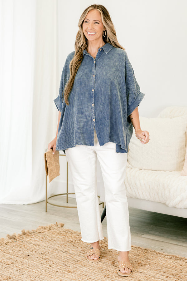 Wistful Weekend Top, Dusty Blue