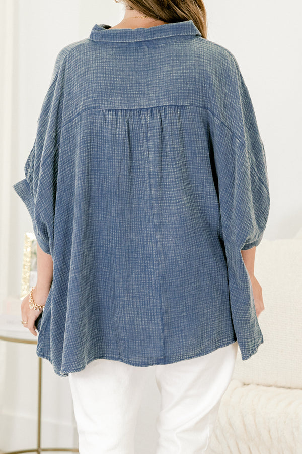 Wistful Weekend Top, Dusty Blue