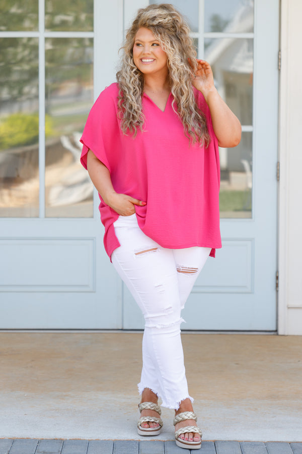 Wondering About You Top, Hot Pink