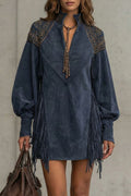 Calvetta – Bestickte Fransen – Tunika-Minikleid