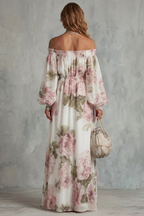 Rosavelle – Romantisches, schulterfreies Blumenmuster – Maxikleid