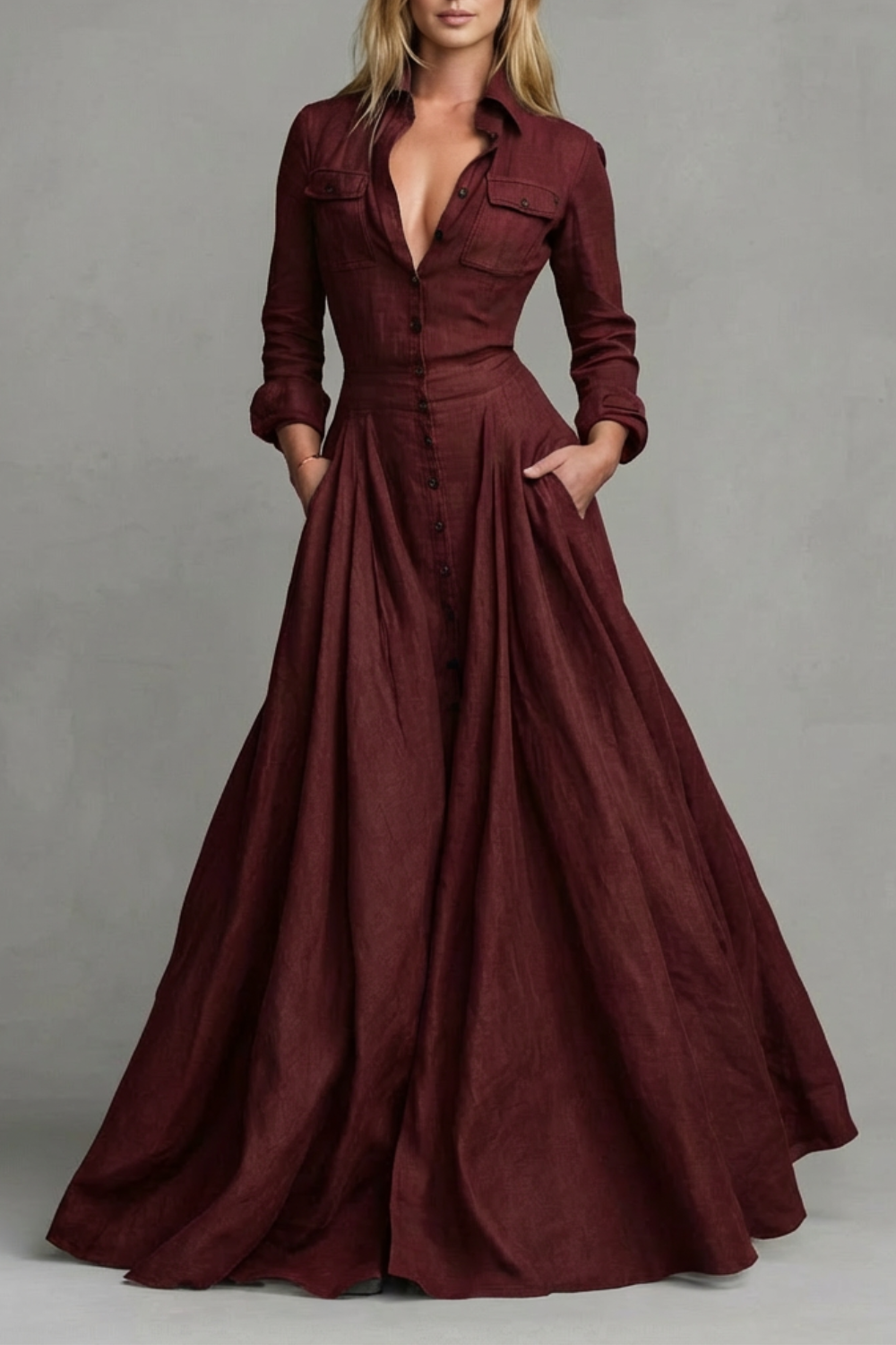 Verona – Langärmeliges Maxikleid mit Kragen