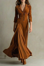 Celeste – Vintage Samt-Maxikleid – Eleganter Rock mit Knöpfen und Reversdetails
