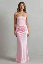Evelisse – Skulptiertes Satin-Drapé – Trägerloses Korsett-Maxikleid