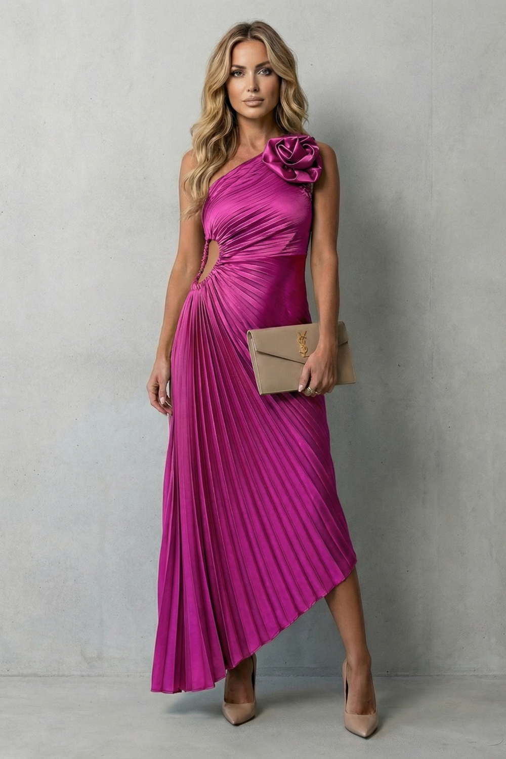 Felicity – Statement-Eleganz – Plissiertes Maxikleid mit One-Shoulder-Träger für Damen